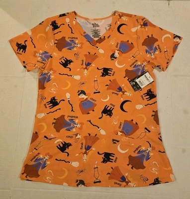 Disney Hocus Pocus Sanderson Sisters Scrub Top Isaac Morris Womens Size Small - Image 1 of 4