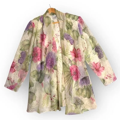 Afterdark Floral Sparkle Embellish Cardigan Sheer Womens Size 18W Retro Romantic - Image 1 of 4