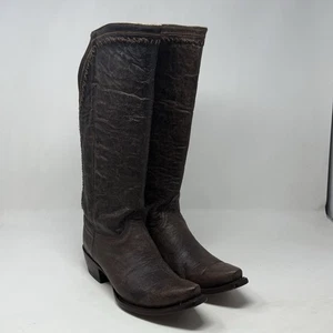 Lucchese Vera Cowboy Boots Womens 10 Brown Leather Cut Away Tassel Back Zip - Picture 1 of 20