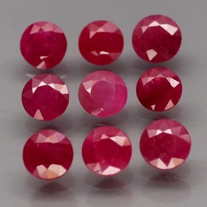 Redondo 4,8-5,3 mm. ¡Joya de museo! Rubí térmico normal rojo rosa Myanmar 9 piezas/5,60 quilates superior - Imagen 1 de 6