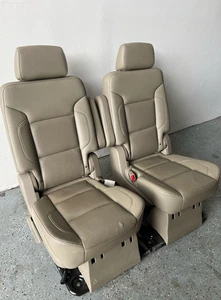 15-20 Chevy Suburban Tan Leather Rear Second Row Captains Bucket Chairs Seats - Picture 1 of 10