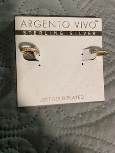PENDIENTES ARO ARGENTO VIVO CRISTAL PAVÉ PLATA ESTERLINA CHAPADA EN ORO 18K NUEVOS CON ETIQUETAS * - Imagen 1 de 7