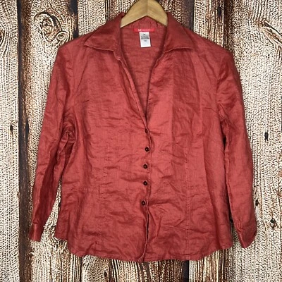Ann Klein 100% Linen Vintage Short Sleeve Button Down Shirt SZ 16 Red - Image 1 of 3