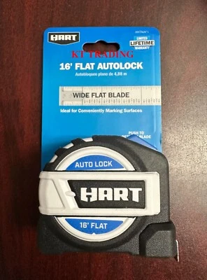 HART 16' FLAT AUTOLOCK Wide Blade TAPE MEASURE Fraction Markings Rubber Housing - Image 1 of 4