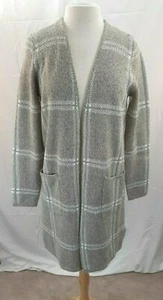 Apt 9 Womens's Size M Gray Oatmeal Plaid Cardigan Open Front Sweater Casual - Picture 1 of 9