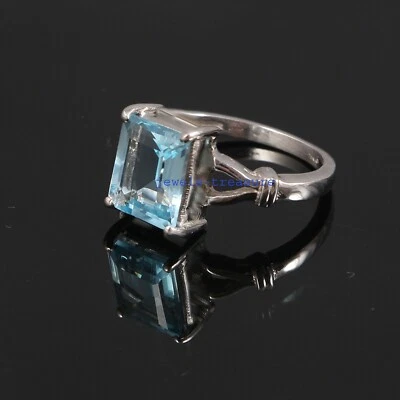Natürlich Blau Topas Edelstein Mit 925 Sterlingsilber Ring für Damen #Jt44 - Bild 1 von 4