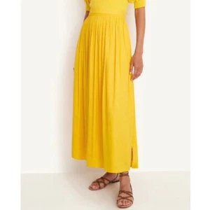 Ann Taylor Shirred Maxi Falda, Amarillo, Poliéster, Forrado, Bolsillos, Talla 10, NWT - Imagen 1 de 12