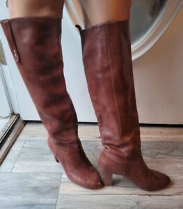 n.d.c. Made by Hand Tall Knee High Boots Womens Size 40 Cognac Leather USED