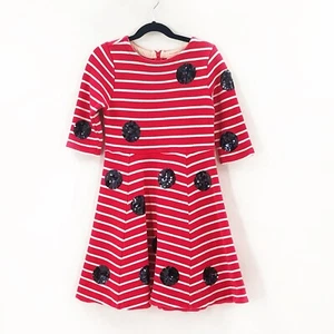 Mini Boden Girls Dress Stripe Pink Dot Ronald Dahl Ladybug White Size 9 10 - Picture 1 of 5