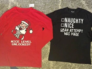 2 Childrens Place Holiday Long Sleeve Tee Size 14 Red New Black Worn 1x - Picture 1 of 3