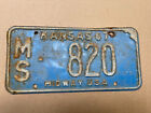 1967 Kansas License Plate 820 Marshall County Original 67 Plates