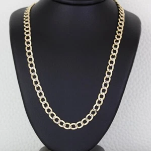 10k Yellow + White Gold Diamond-Cut Curb Link Chain Necklace 24.25" - Picture 1 of 4
