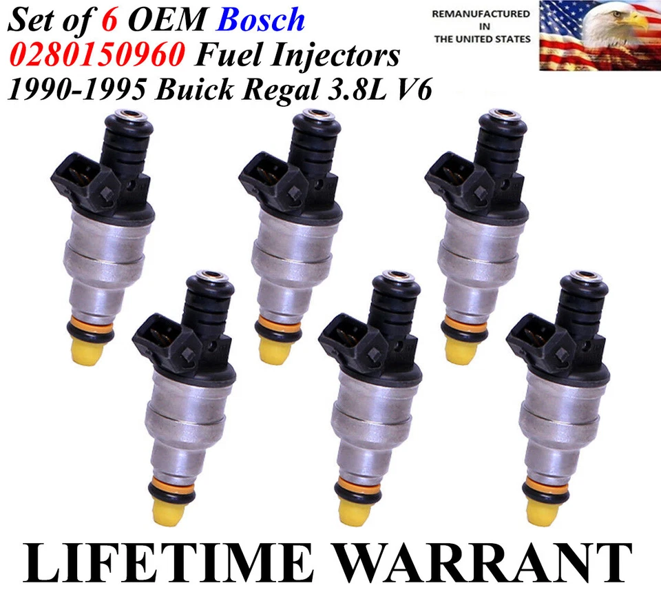 Juego de 6 inyectores de combustible originales Bosch OEM para Buick Regal 1990-1995 3,8 L V6 Foto 1 de 1