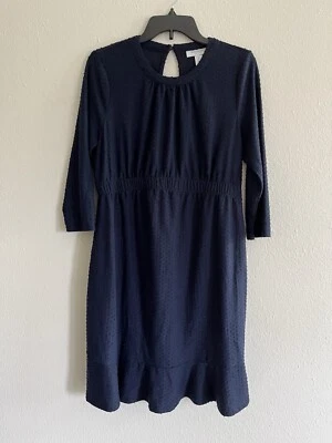 Motherhood Maternity Navy Blue Dress Mini Swiss Dot 3/4 Sleeve Midi Size M - Image 1 of 4
