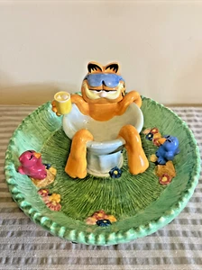 RARE Vintage Garfield Porcelain Birdbath Chip & Dip Bowl Set - Picture 1 of 12