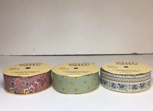 United Cut Floral Fabric Ribbon 1 3/8 Inch Approx 1 To 2 Yards Each Set Of 3 Vtg - Picture 1 of 12