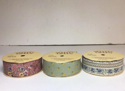 United Cut Floral Fabric Ribbon 1 3/8 Inch Approx 1 To 2 Yards Each Set Of 3 Vtg - Image 1 of 4