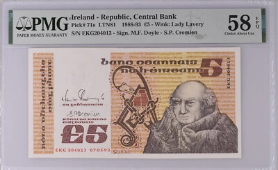 Ireland 5 pounds Scotus P71e Irish 7.5.93 Last Date PMG 58EPQ EKG 204 013 (2/3) - Image 1 of 2