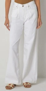 jeans donna a.n.a vita alta plissettato gamba larga bianco taglia 10 - Foto 1 di 4