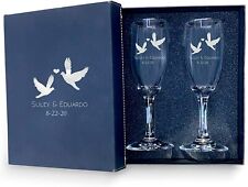 Love Birds Personalized set of 2 Champagne Glass with box, Flutes wedding