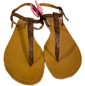 Cruise Wear & Co braune flache Leder/Schlange T-Riemen Riemen-Sandalen rutschfest süß! - Bild 1 von 3