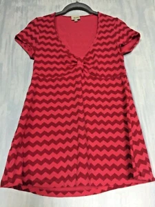 ELLA MOSS Pima Cotton ZigZag Striped Knit Short Slv Tunic Top Orange Dark Red XS - Picture 1 of 7