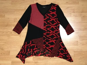 Lior Paris Tunic Top Womens M Black Red Mesh Lined Stretch Dipped Hem - Picture 1 of 13