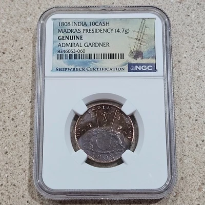 1808 India 10 Cash Madras Presidency Admiral Gardner Shipwreck Coin NGC Genuine - Image 1 of 4