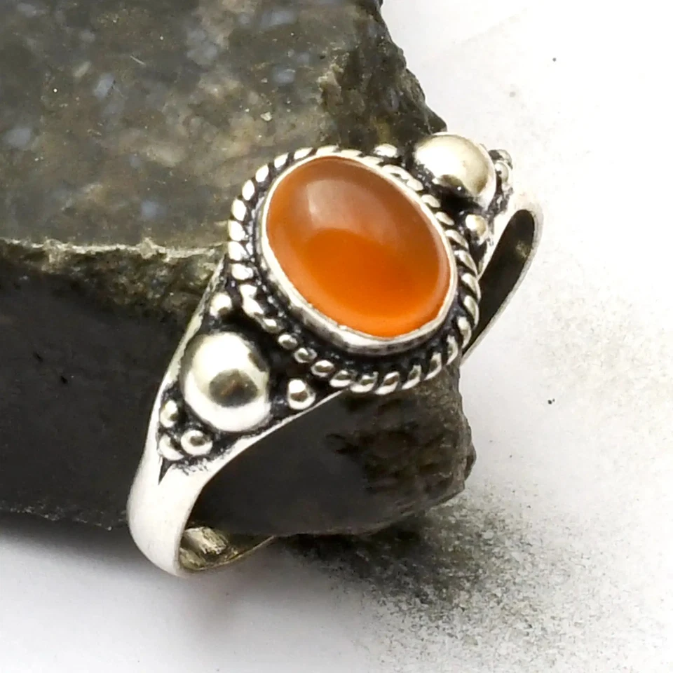 Carnelian 宝石民族手工戒指珠宝礼品美国尺寸-11 AR 41994 — 第 1/1 张图片