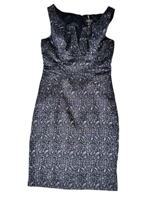Adrianna Papell Black Purple Overlay V-Neck Sleeveless Sheath Dress Women's 8 - Image 1 of 4