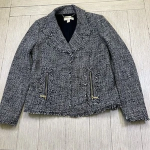 Women's Michael Kors #MS61EF13YM "Frayed Tweed Bouclé" Jacket/Charcoal/ Size 8 - Picture 1 of 10