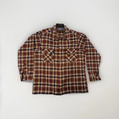 Camisa de Tablero Pendleton Vintage Años 60 Hombres Grande Lana Marrón Cuello Lazo a Cuadros Foto 1 de 4