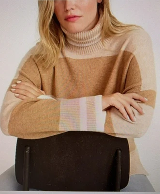 J. Suéter listrado gola alta Crew em fio supermacio marrom tamanho pequeno novo com etiqueta - Imagem 1 de 4