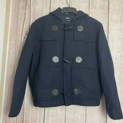 Abrigo Zara Hombre Azul Marino Lona Toggle Mezcla Lana Talla Mediana Foto 1 de 4