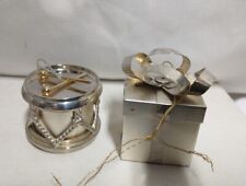 Godinger Two Christmas Ornament Silver Plated Drum & Gift Present Bow Vintage