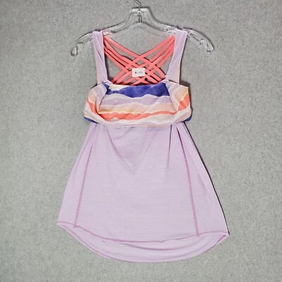 Lululemon Women Activewear Top 8 Purple Striped Strappy Free To Be Wild  - Image 1 of 4