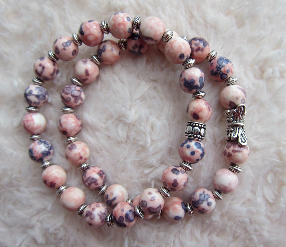 Pink Turquoise Style Beads Bracelet & Tibetan Silver Spacers. - Image 1 of 1