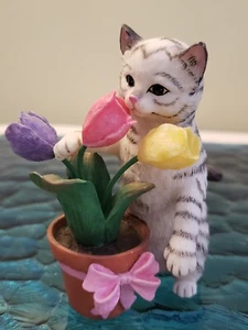 Figura Gato Lenox Fragante Felino 3 3/4" Alto Multicolor Flores Gato Atigrado - Imagen 1 de 6