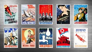 10 North Korea Propaganda Posters Art Missiles Fridge Magnets SCIENCE FOOD FISH