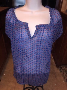 Damen Bauern kurze elastische Ärmel BOHO Top Bluse Shirt rot blau weiß M - Bild 1 von 8