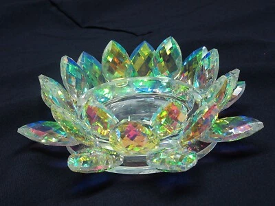  7" Width 1 lb 10 oz Colorful Crystal Glass Growing Lotus Flower CANDLE HOLDER - Image 1 of 4