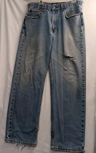 Levis 550 Men's Jeans 36x32 Distressed Blue Denim Straight Leg Jeans - Picture 1 of 16