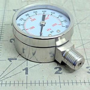 2” Dial 0-600 PSI Stainless Steel Dual Scale Pressure Gauge 1/4” NPT [B4S3] - Picture 1 of 11