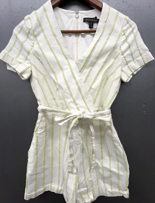 Banana Republic Romper 4P White Stripe Linen Blend Coastal Prep Beach Shorts New - Image 1 of 4