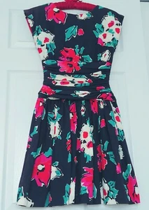 Patty O'Neil Vintage Dress sz 4 Floral Fit Flare Low Back Ruched Waist Union USA - Picture 1 of 11