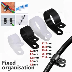 Nylon Black Plastic P Clips - Fasteners for Cable, Conduit, Tubing, Sleeving Etc - Picture 1 of 41