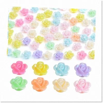 200 Pieces of Vibrant 12mm Acrylic Rose Flower Beads - Random Mixed AB Iridescen - Image 1 of 4