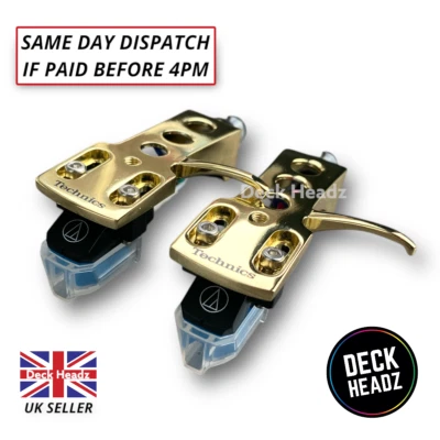 2 x Gold Headshells w/ Audio Technica AT-VM95C Carts & Styluses & Technics Logo - image 1 of 4