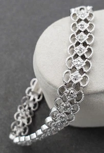 925 Sterling Silver Natural Diamond Vintage Style Tennis Bracelet JTV 7" - Picture 1 of 13