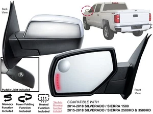 Mirror for 2014-2018 SILVERADO SIERRA Power Folding Memory Puddle Driver Side - Picture 1 of 6